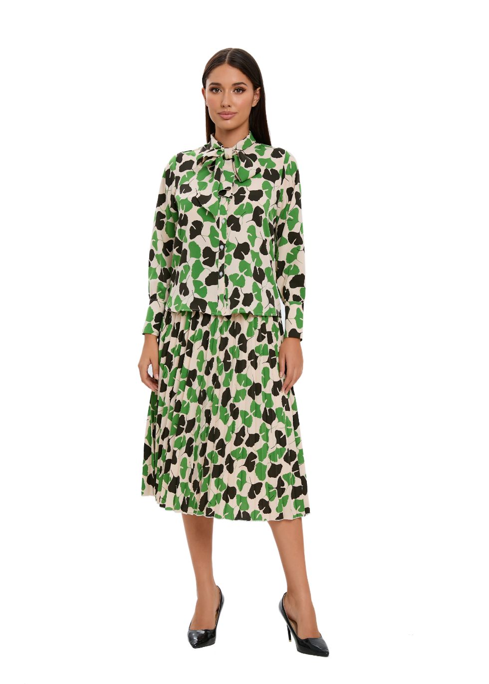 Long Sleeve Spring Print Two Piece Midi Dress Set - By Baano