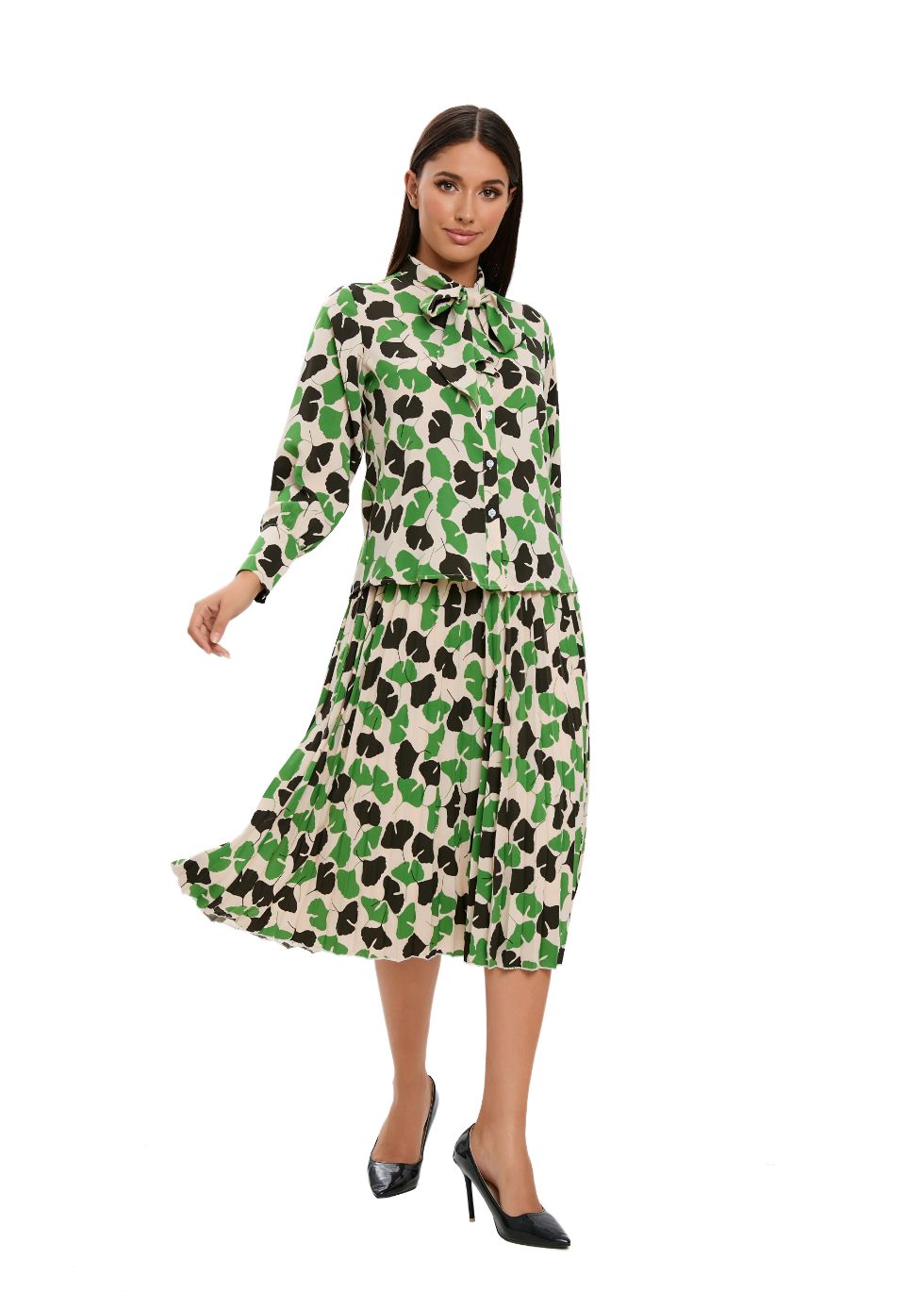 Long Sleeve Spring Print Two Piece Midi Dress Set - By Baano