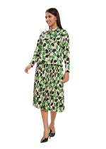 Long Sleeve Spring Print Two Piece Midi Dress Set
