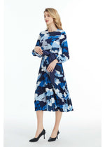 Long Sleeved Belted Colorful Print Midi Dress