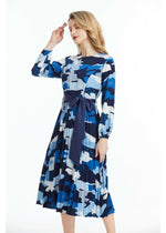 Long Sleeved Belted Colorful Print Midi Dress