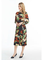 Long Sleeved Belted Colorful Print Midi Dress - By Baano