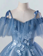 Blue straps sparkle tulle evening party gown fairy long prom dress ball gown