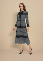Classic Tweed Shift Dress with Bow Collar Detail - By Baano