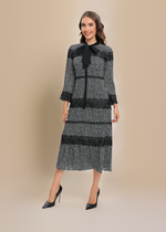 Classic Tweed Shift Dress with Bow Collar Detail - By Baano