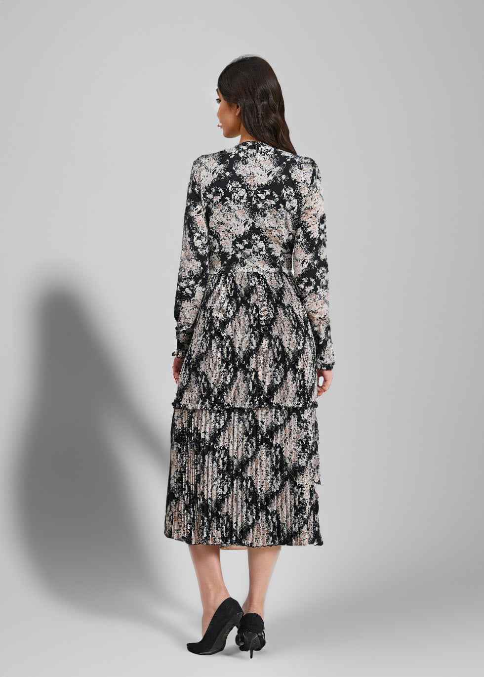 Monochrome Meadow Ruffle Dress