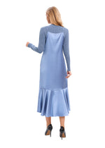 Satin Blue Midi Slip Dress with Top