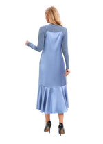 Satin Blue Midi Slip Dress with Top