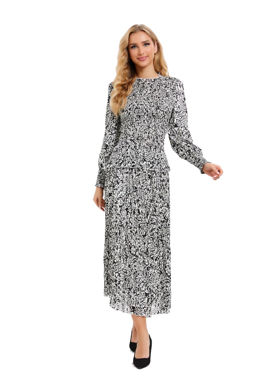 Paisley Monochrome Midi Two Piece Set - By Baano