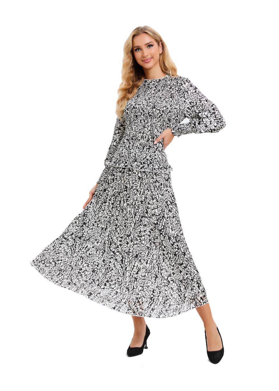 Paisley Monochrome Midi Two Piece Set - By Baano