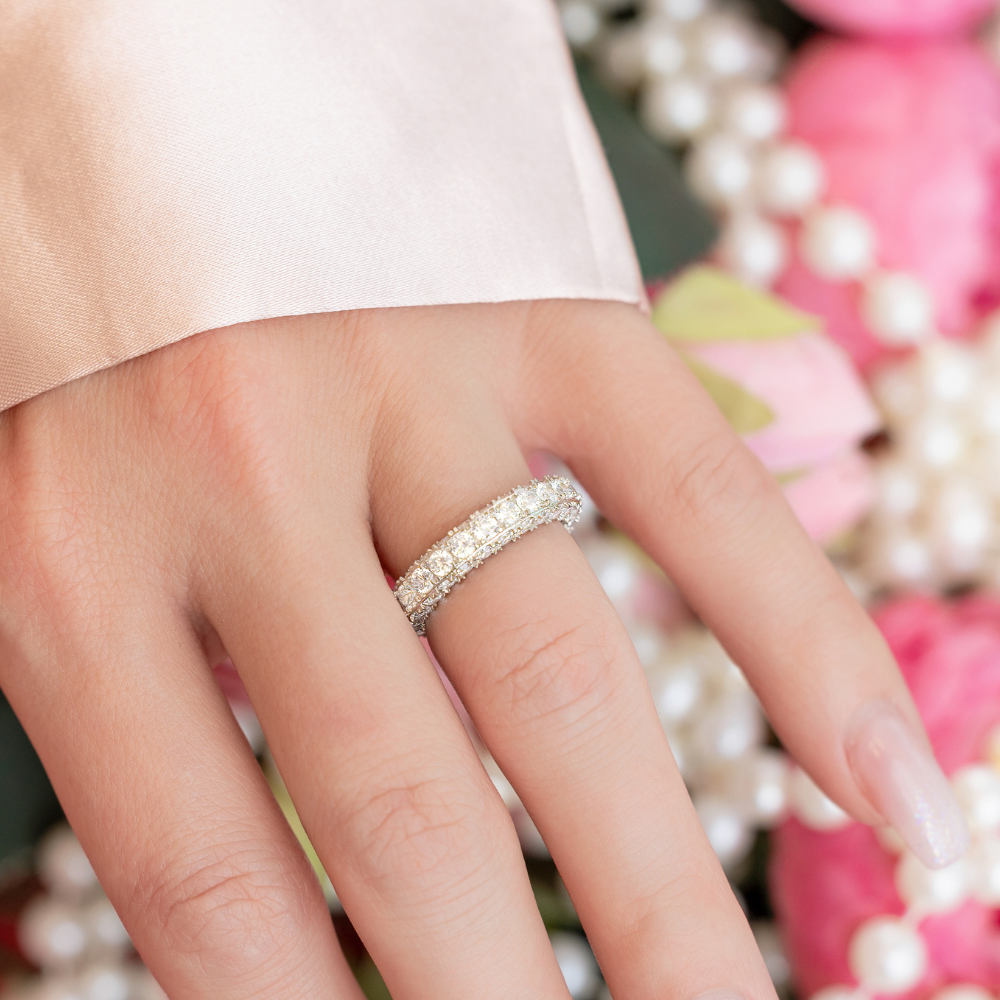 Jasmine Eternity Ring in Silver - Triple the Glamour