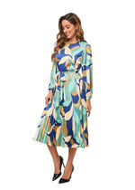 Feather Print Belted Midi Dress