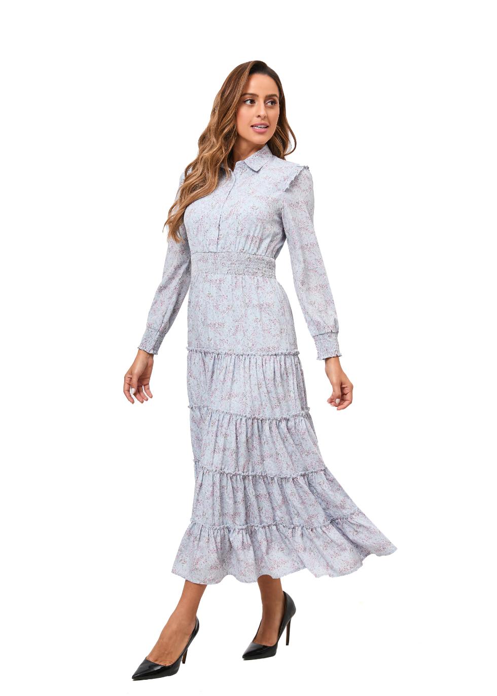 Lavender Dream Tiered Ruffle Midi Dress