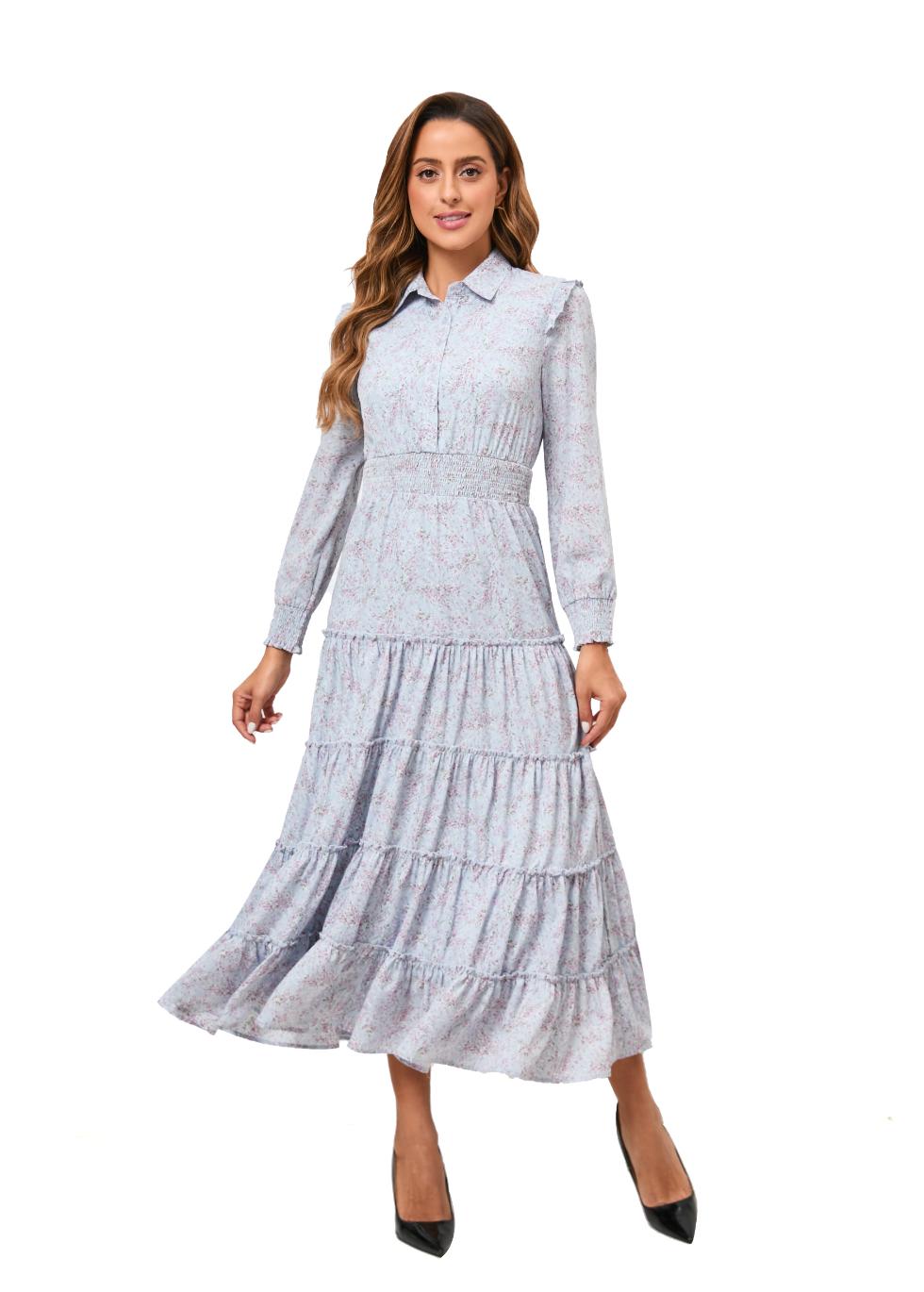 Lavender Dream Tiered Ruffle Midi Dress