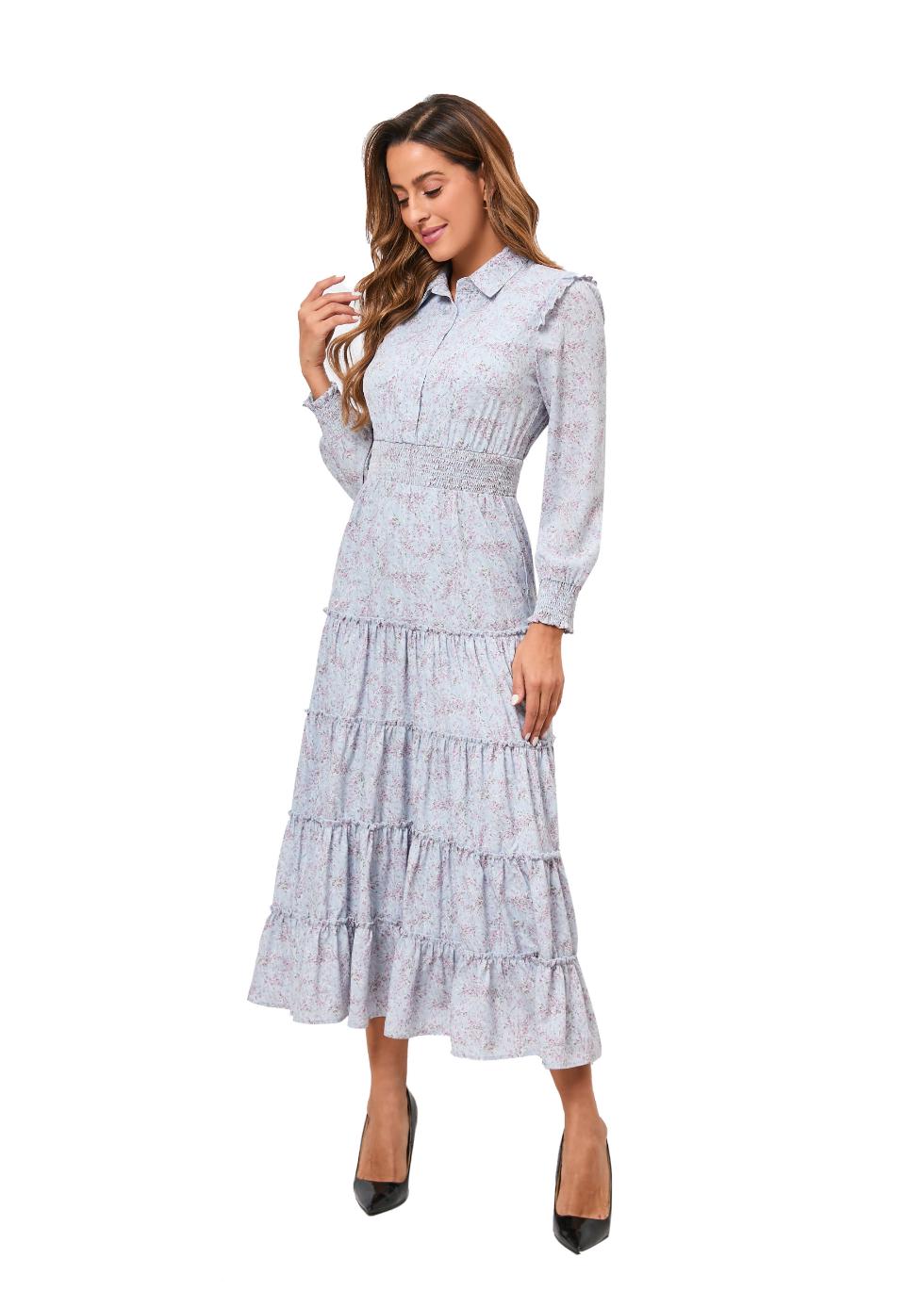 Lavender Dream Tiered Ruffle Midi Dress