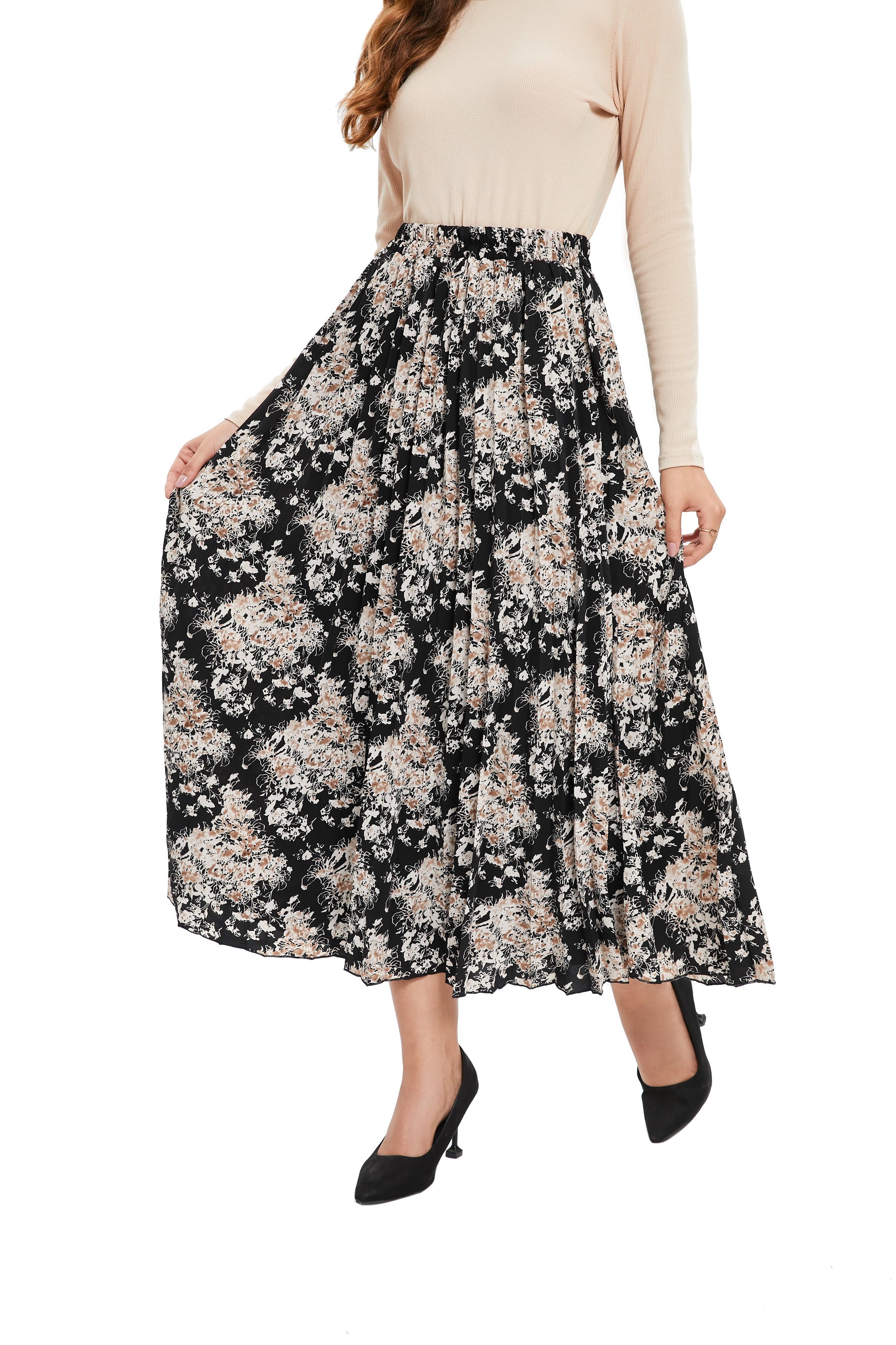 Beige Blossom A-Line Skirt - By Baano