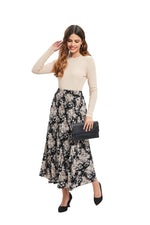 Beige Blossom A-Line Skirt - By Baano