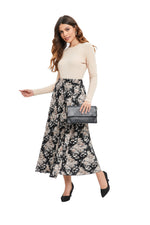 Beige Blossom A-Line Skirt - By Baano