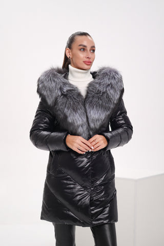 Genuine Silver Fox Fur Down Fill Coat - By Baano