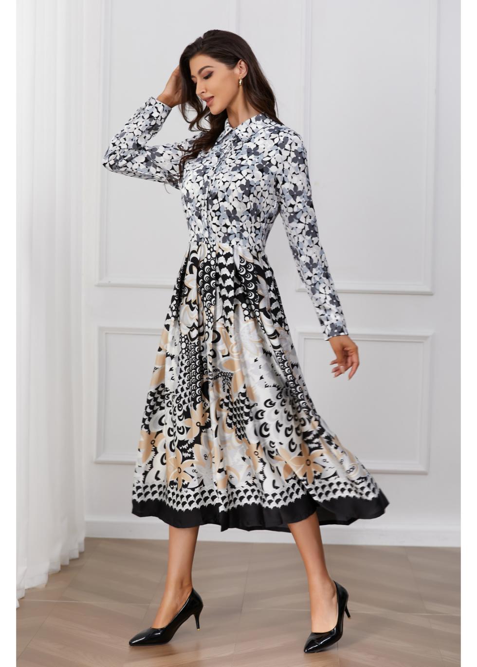 Monochrome Melody Midi Dress