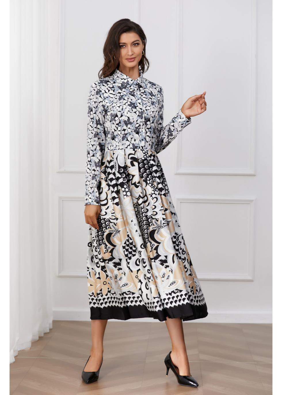 Monochrome Melody Midi Dress