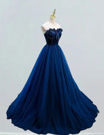Navy Blue Strapless Beaded Evening Gown | Girls' Elegant Prom & Formal Dress