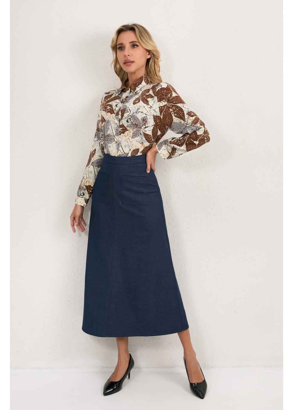 Harbor Blue Pocket Midi Skirt