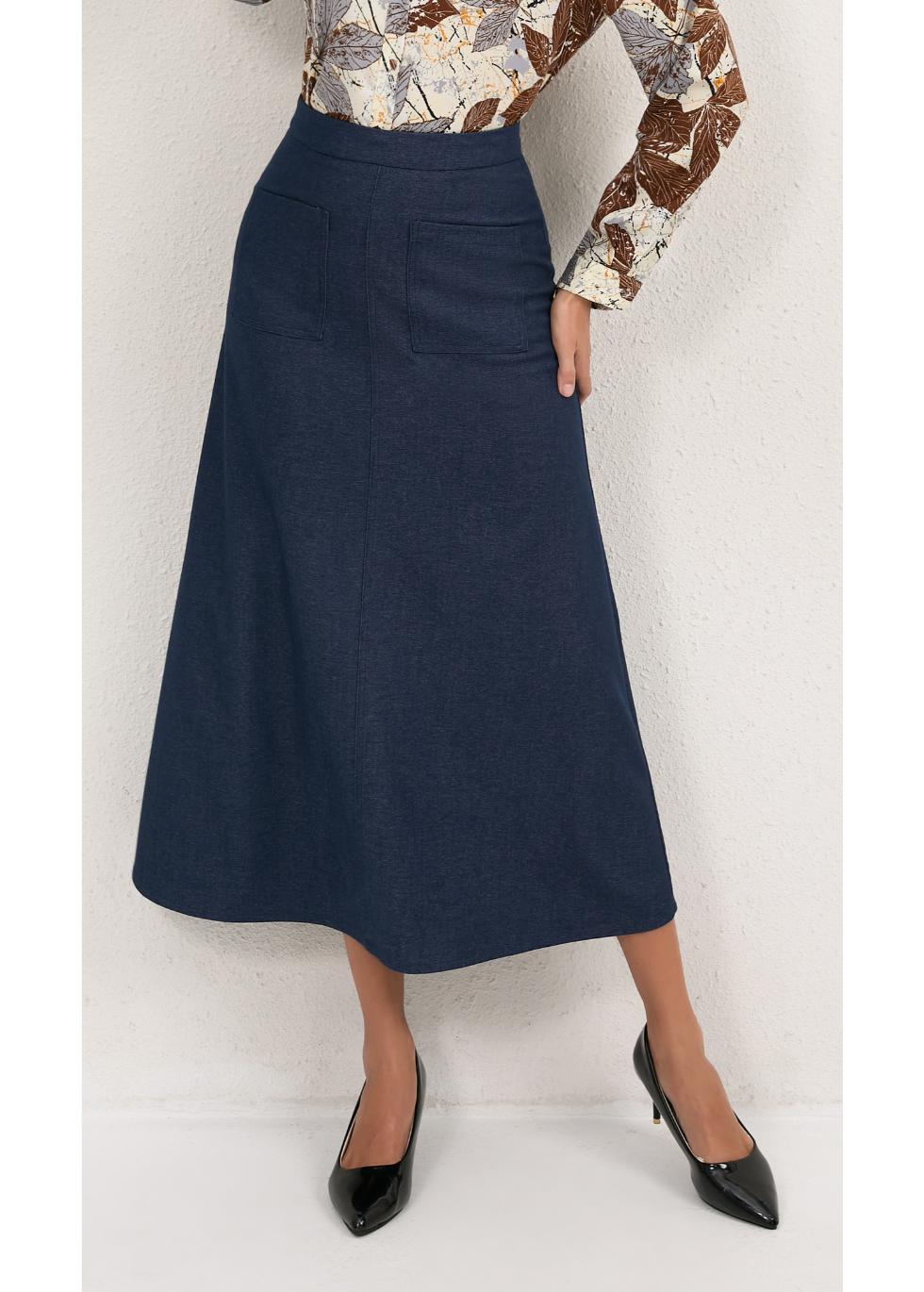 Harbor Blue Pocket Midi Skirt