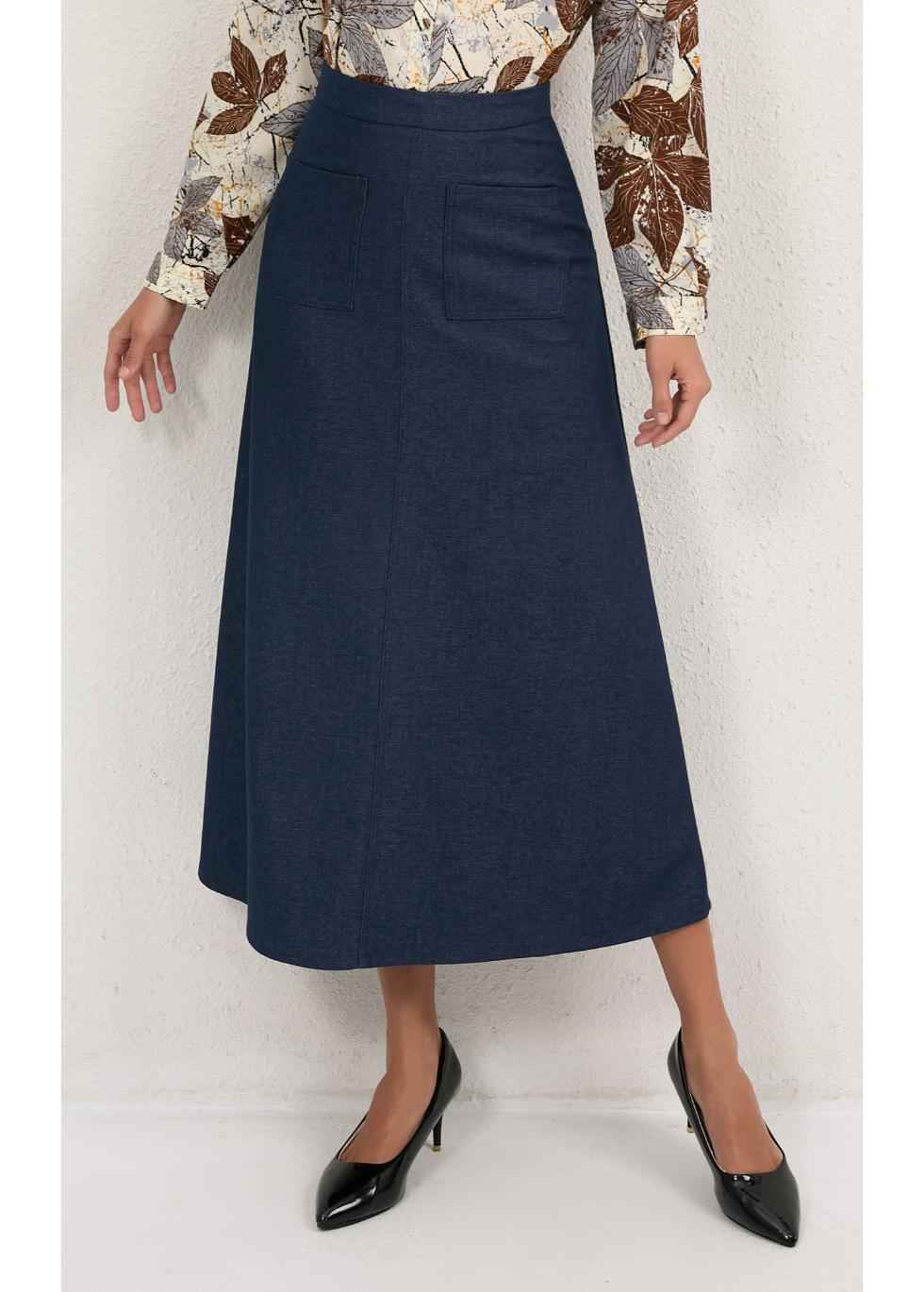 Harbor Blue Pocket Midi Skirt