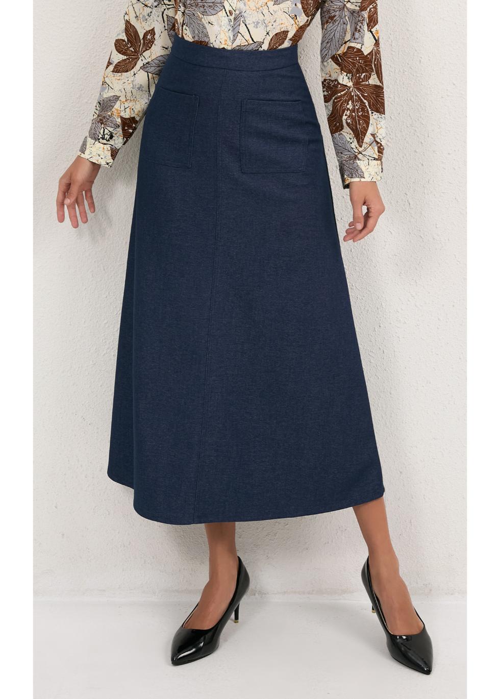 Harbor Blue Pocket Midi Skirt
