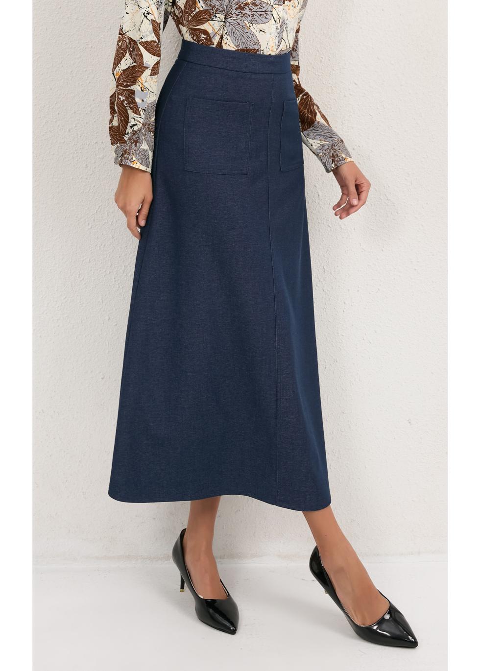 Harbor Blue Pocket Midi Skirt