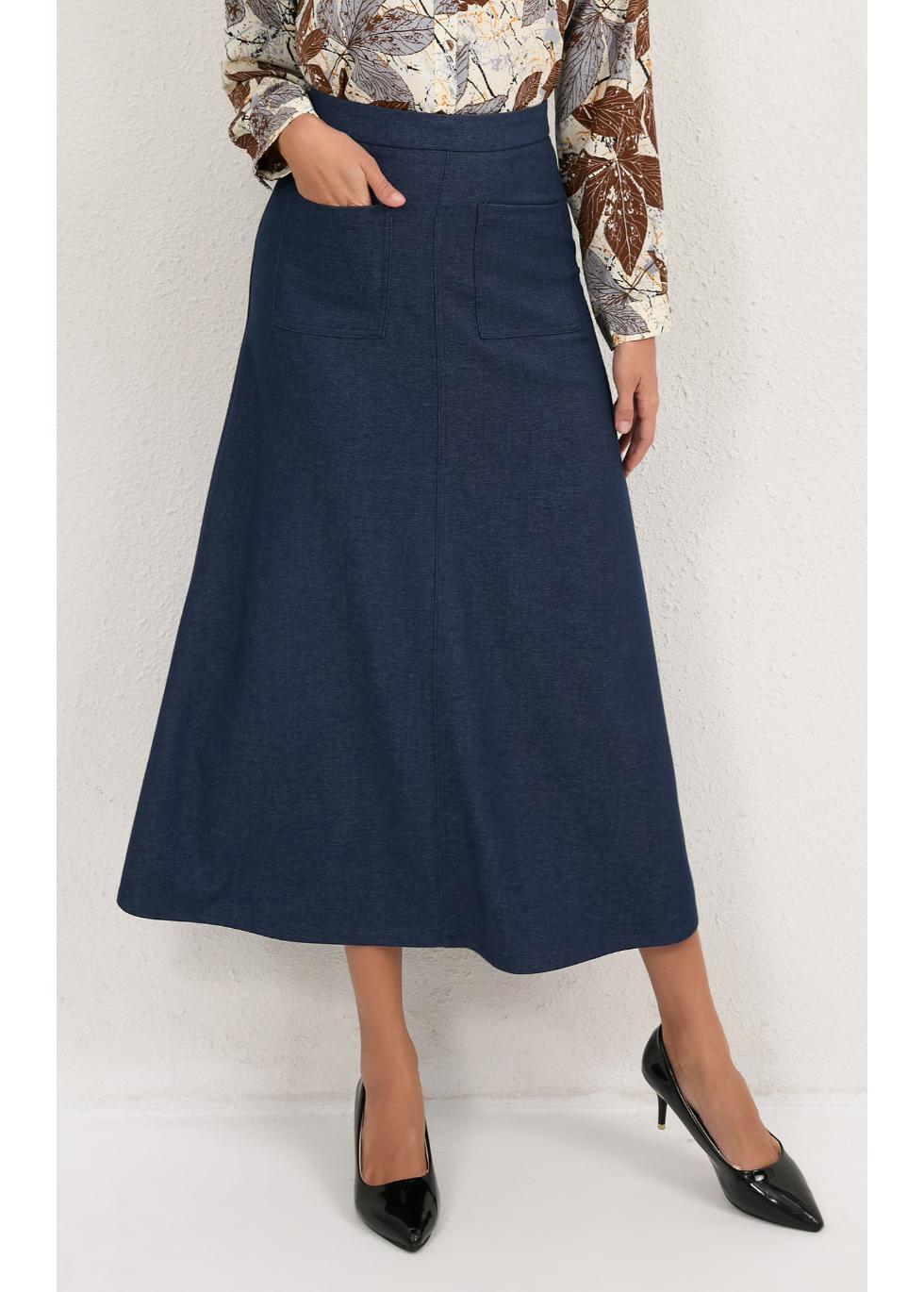 Harbor Blue Pocket Midi Skirt