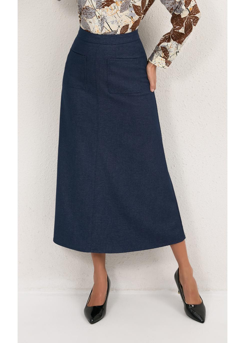 Harbor Blue Pocket Midi Skirt