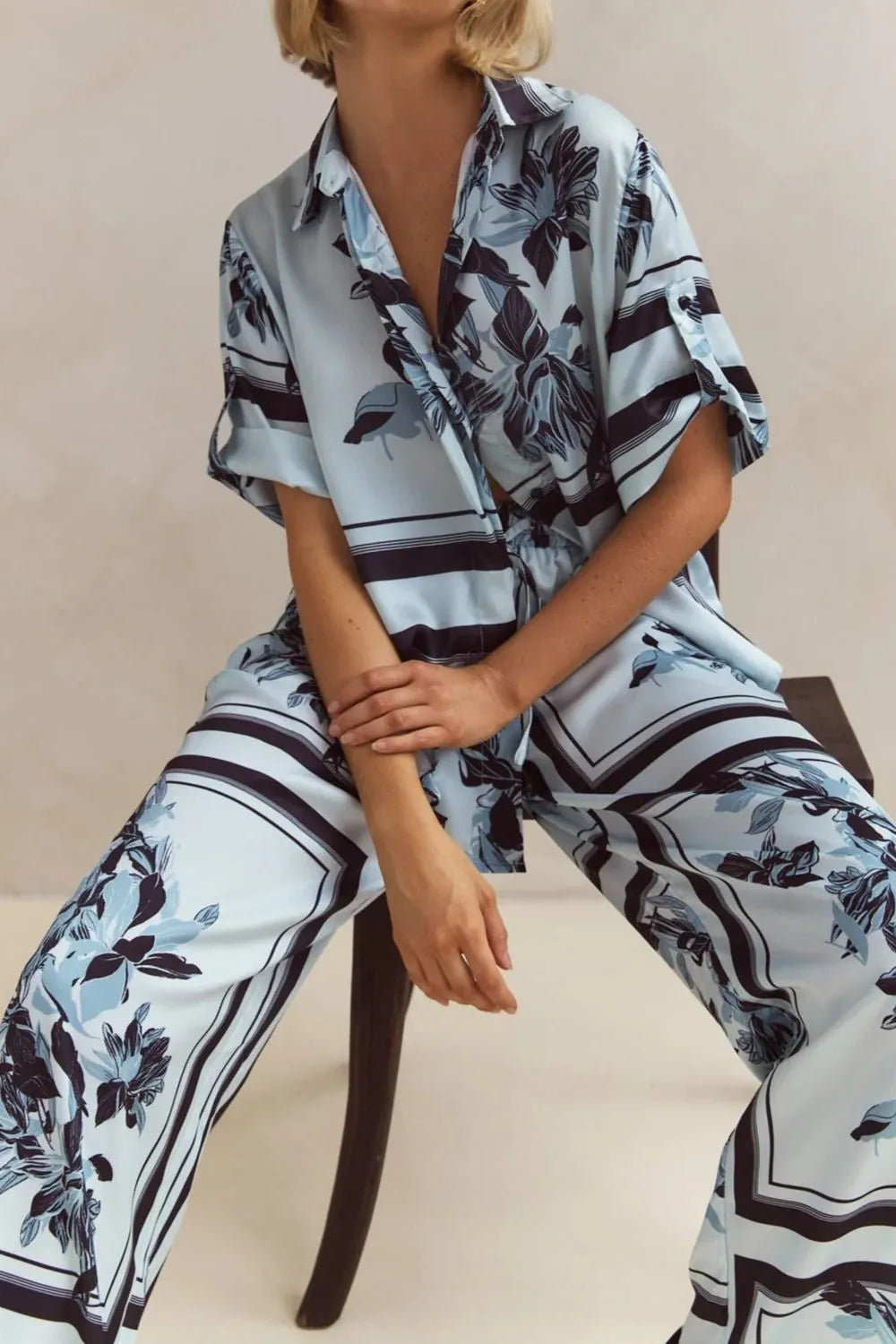 Printed Button Up Shirt and Pants Set - By Baano