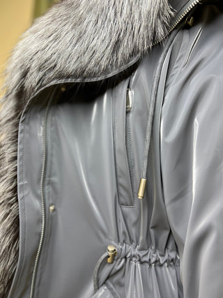 Genuine Silver Fox Fully Lined Hood Rabbit Insulated Parka - By Baano