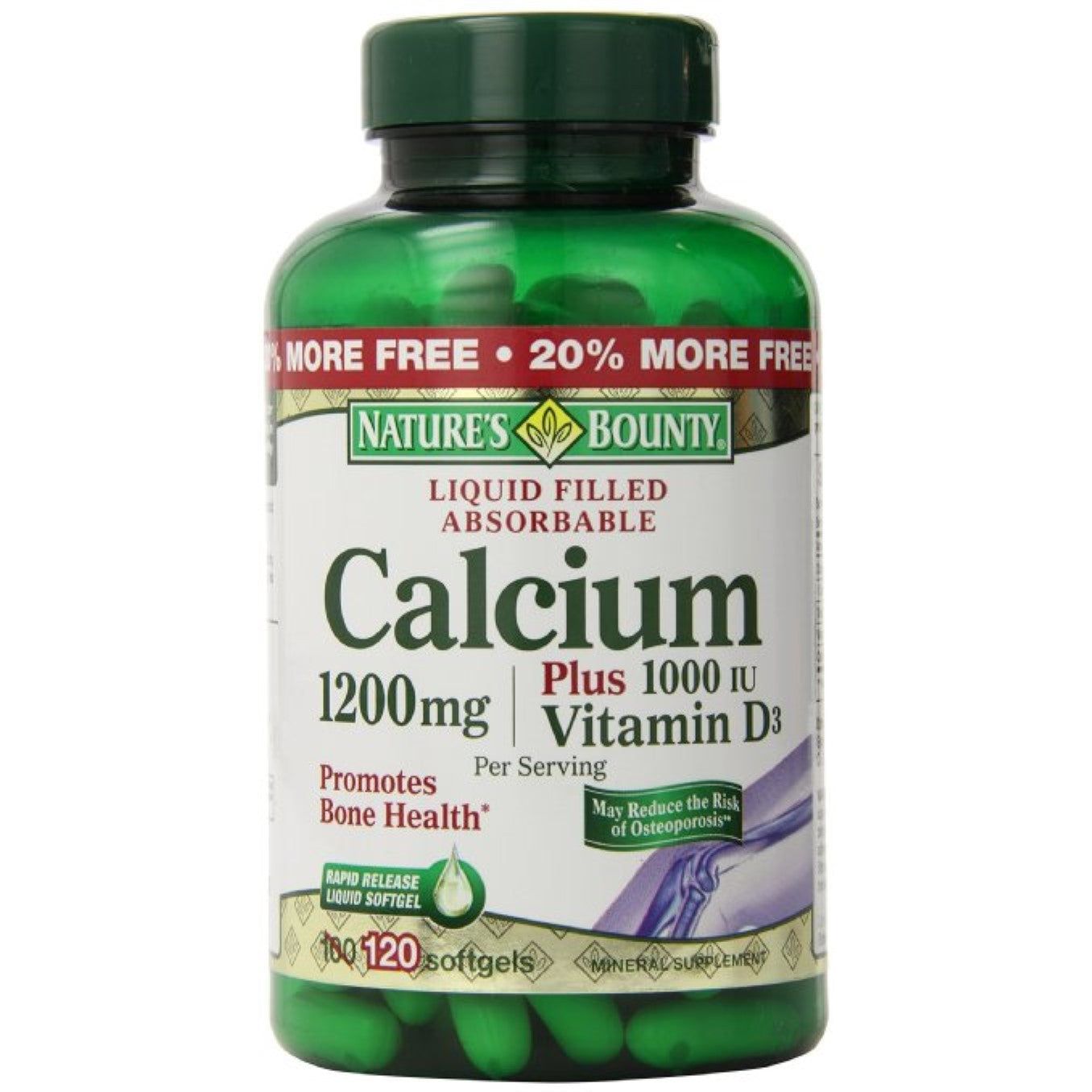 Nature's Bounty Calcium Plus Vitamin D3, 1,200 Mg, 220 Rapid Release Softgels