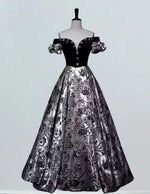 Black off the shoulder long satin ball gown