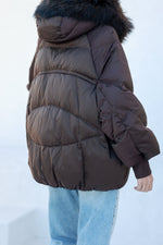 Chantal Genuine Fur Trim Down Fill Coat in Chocolate