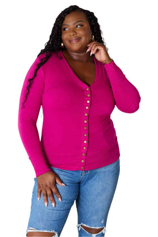Size XL V-Neck Long Sleeve Fuchsia Cardigan