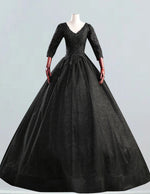 Elegant Black Satin Quinceanera Dress V-Neck Lace Applique Ball Gown