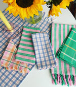Sofia Plaid Dinner Napkin in Periwinkle Blue and Pink