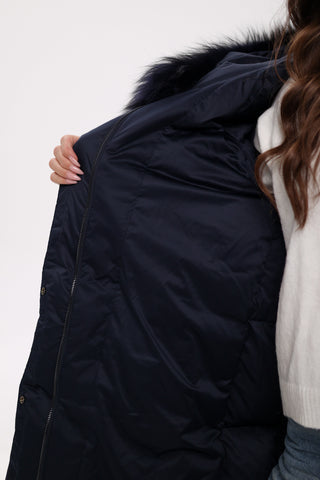 Genuine Fox Fur Trim Down Coat in Royal Blue - By Baano