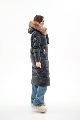 Genuine Silver Fox Fur Alternative Down Fill Coat - By Baano