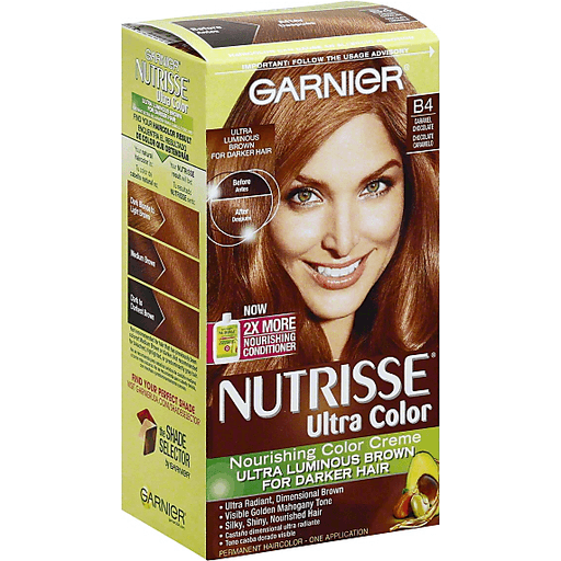 Nutrisse Garnier Ultra Color Nourishing Bold Permanent Hair Creme, B4 Caramel Chocolate, 1 Kit