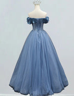 Women's Off-Shoulder Tulle Prom Dress Beaded Pleats Ball Gown Evening Wear