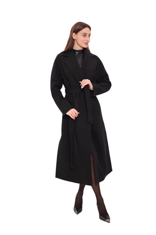 Cambridge Comfort Wraparound Wool Cashmere Coat in Black