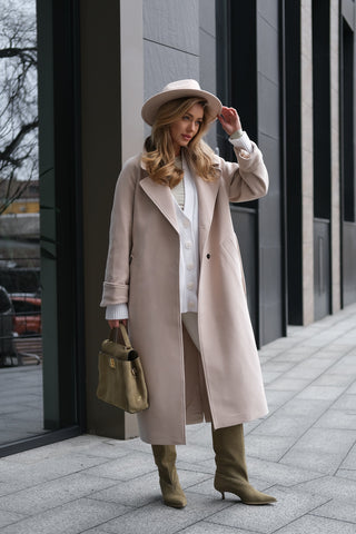 Emily Classic Wool Blend Overcoat in Ivory