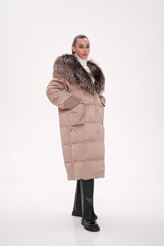 Rei Silver Fox Fully Lined Hood Down Coat in Blush - By Baano
