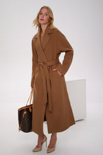 Cambridge Comfort Wraparound Wool Cashmere Coat in Dark Camel