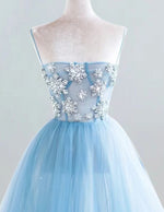 Women's Elegant Blue Strapless Beaded Evening Prom Gown | Formal Ball Dress